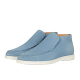 Men's Suede Loafers – Slip-On Chukka Style, Flat Sole – Light Blue