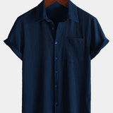 Casual Short-Sleeve Summer Shirt with Pockets, Solid Color