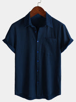 Casual Short-Sleeve Summer Shirt with Pockets, Solid Color