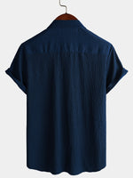Casual Short-Sleeve Summer Shirt with Pockets, Solid Color