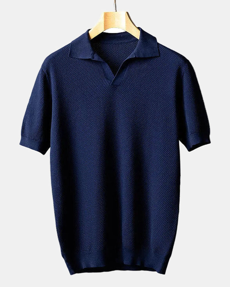 Men's Cotton Polo Shirt, Green and Blue in Navy