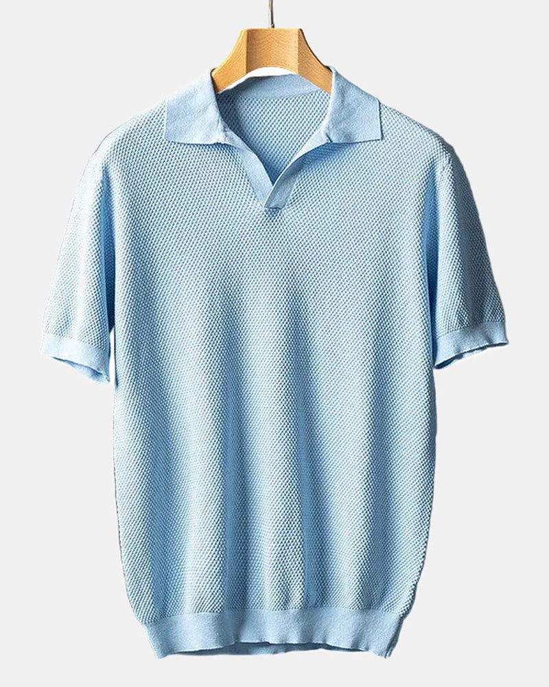 Men's Cotton Polo Shirt, Green and Blue in Blue