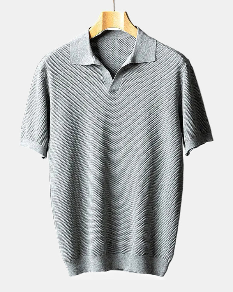 Men's Cotton Polo Shirt, Green and Blue in Gray