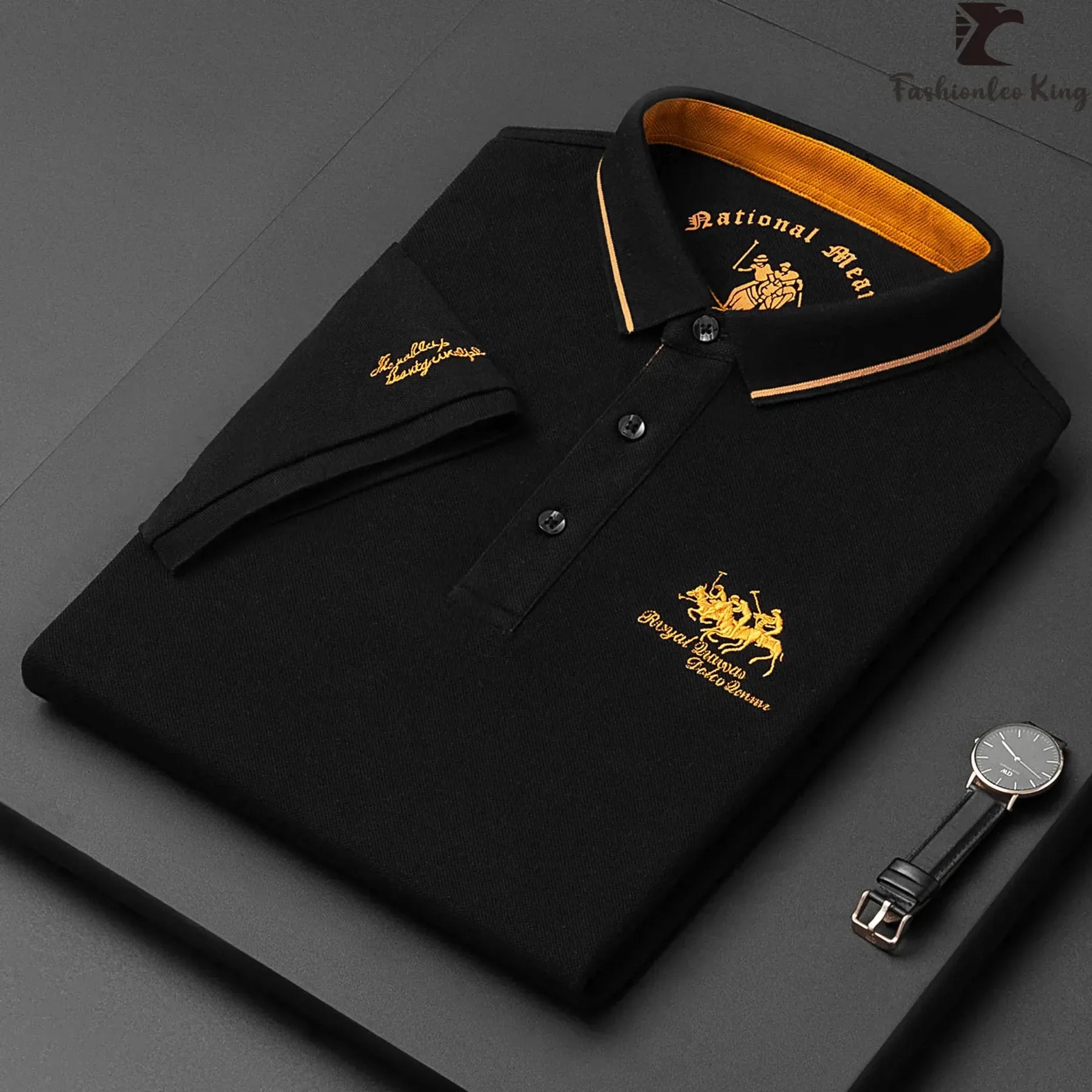 Luxury Polo Shirt Black, photo studio