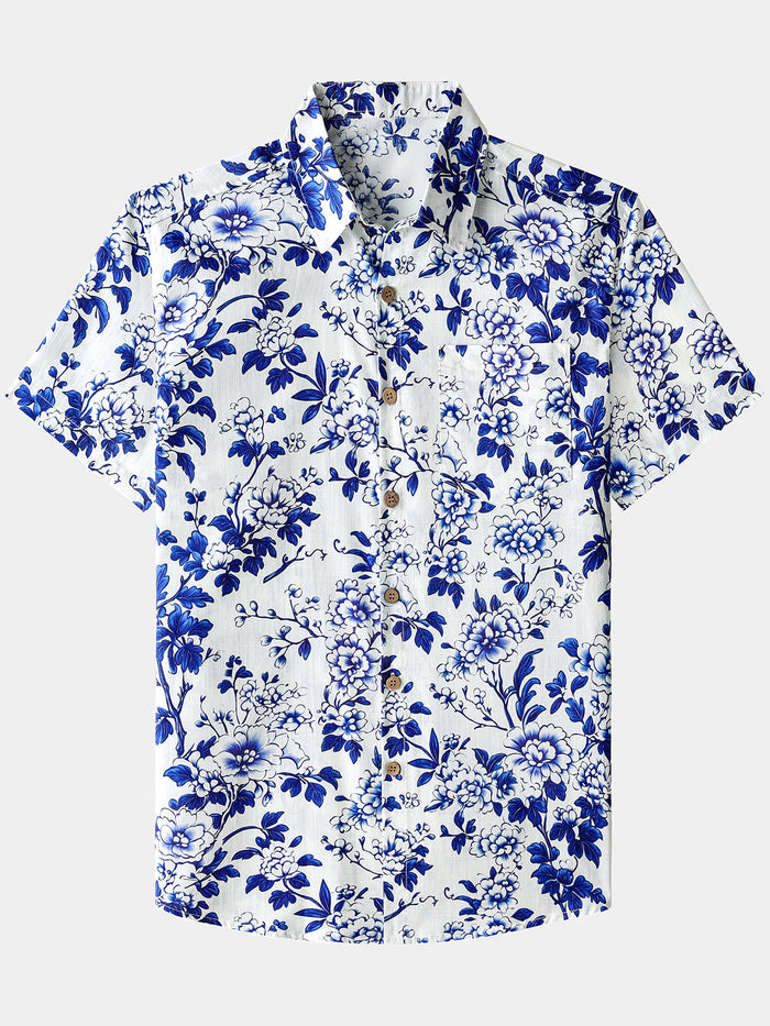 Blue Floral Short Sleeve Shirt