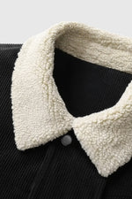 Men's Velvet Jacket with Sherpa Collar and Snaps - Black