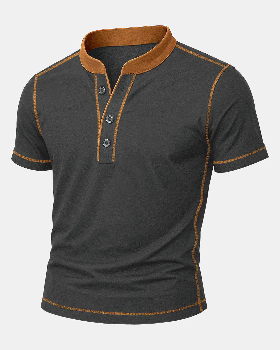 Olivier Men's Cotton Henley Shirt, Ember Edge in Dark Gray