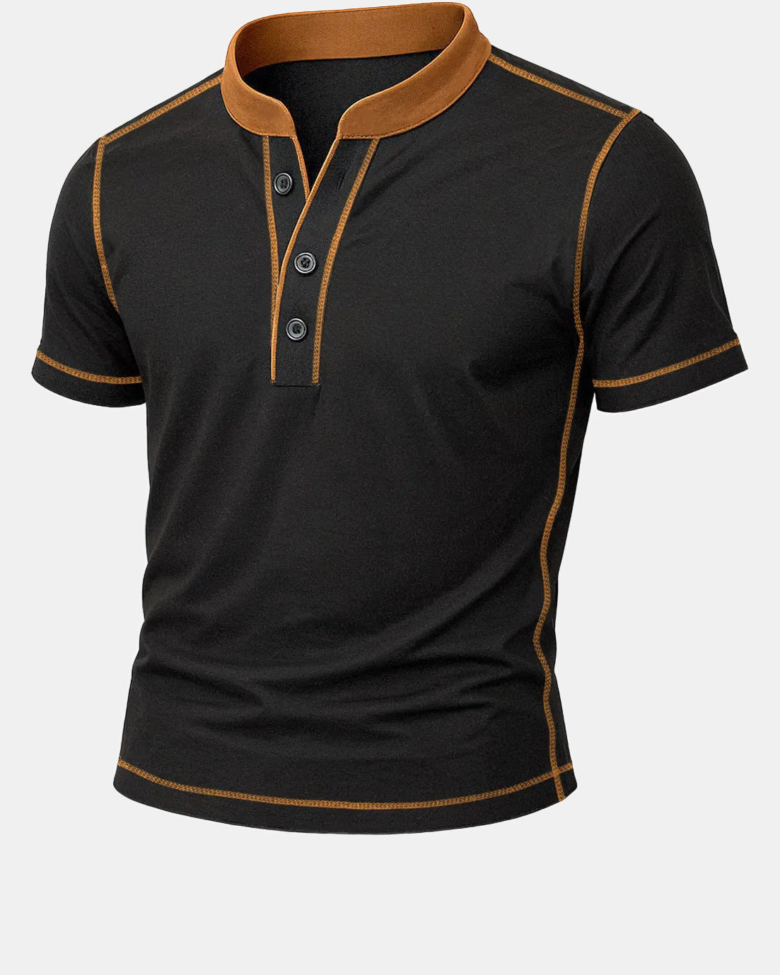 Olivier Men's Cotton Henley Shirt, Ember Edge in Black