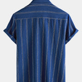 Hawaiian Summer Short Sleeve Button Shirt with Pocket and Stripes
