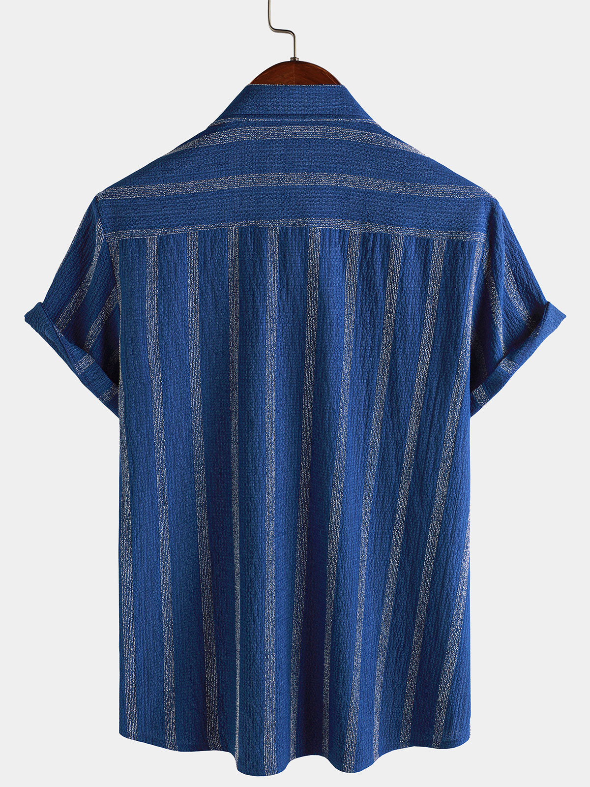 Hawaiian Summer Short Sleeve Button Shirt with Pocket and Stripes