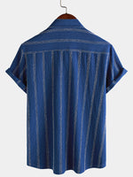 Hawaiian Summer Short Sleeve Button Shirt with Pocket and Stripes