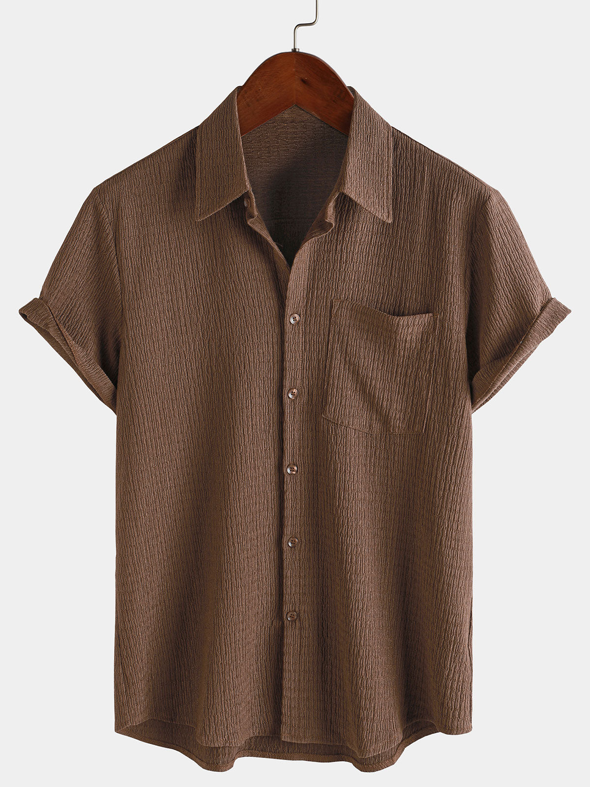 Casual Short-Sleeve Summer Shirt with Pockets, Solid Color