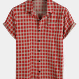 Red Plaid Button-Up Summer Shirt