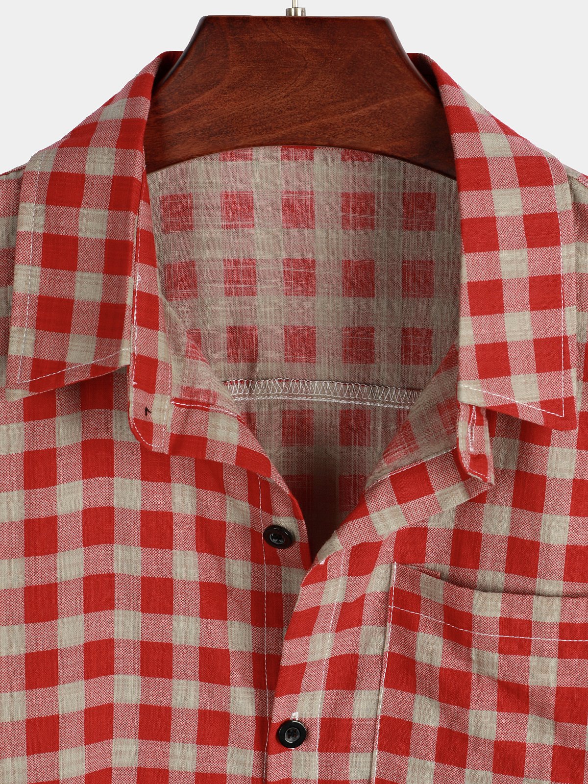 Red Plaid Button-Up Summer Shirt
