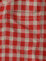 Men's Red Plaid Shirt with Short Sleeves and Pocket