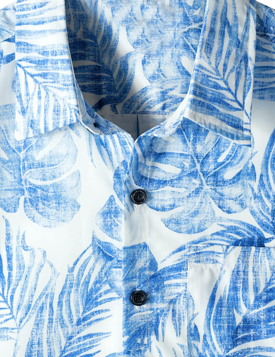 Blue Hawaiian Short Sleeve Shirt with Casual Pocket and Tropical Plant Print