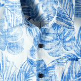 Blue Hawaiian Short Sleeve Shirt with Casual Pocket and Tropical Plant Print
