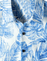 Blue Hawaiian Short Sleeve Shirt with Casual Pocket and Tropical Plant Print