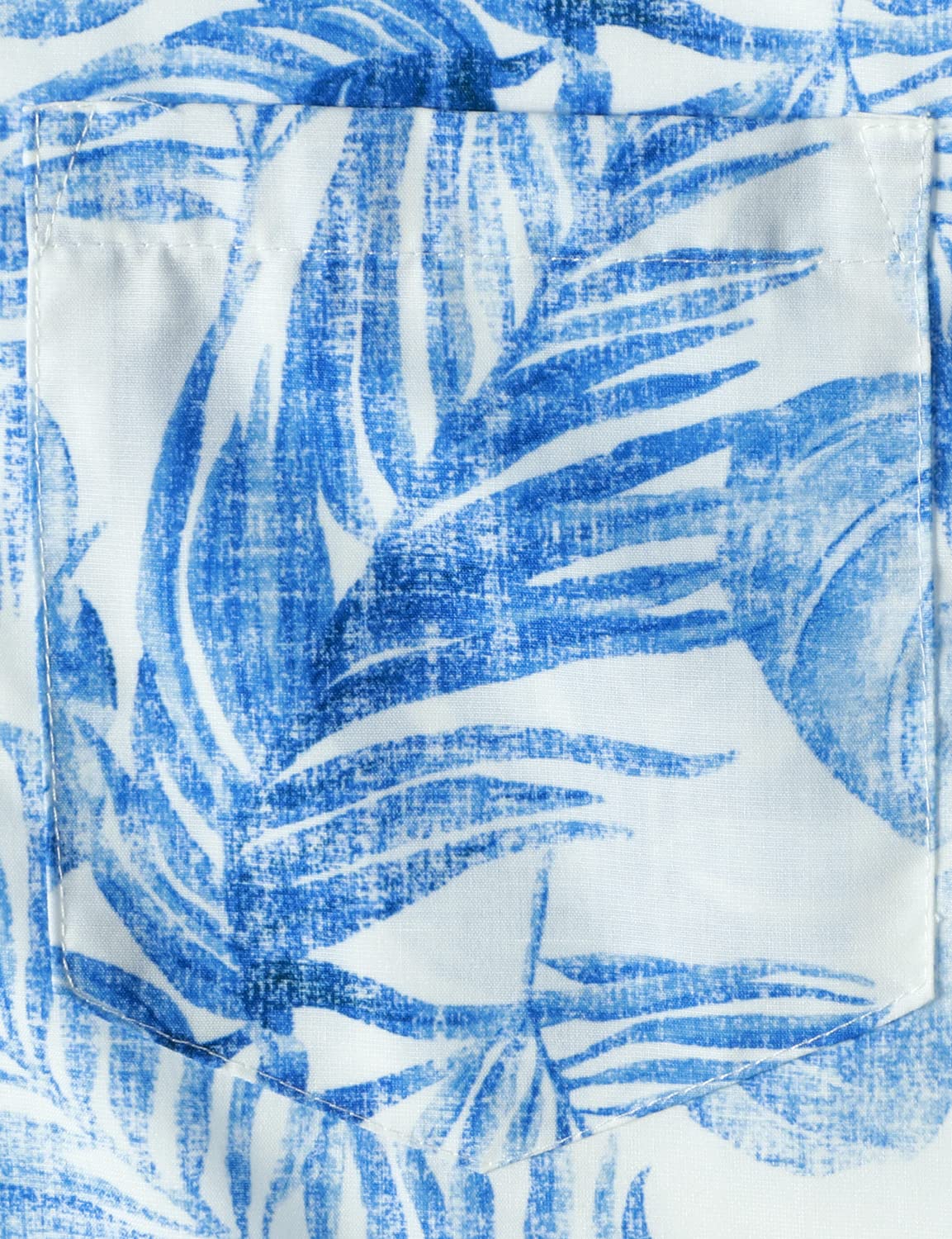 Blue Hawaiian Short Sleeve Shirt with Casual Pocket and Tropical Plant Print
