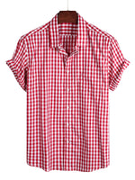 Cotton Summer Short Sleeve Shirt for Men, Solid Color, with Pocket and Buttons