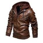 Leather jacket with hood