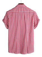 Cotton Summer Short Sleeve Shirt for Men, Solid Color, with Pocket and Buttons