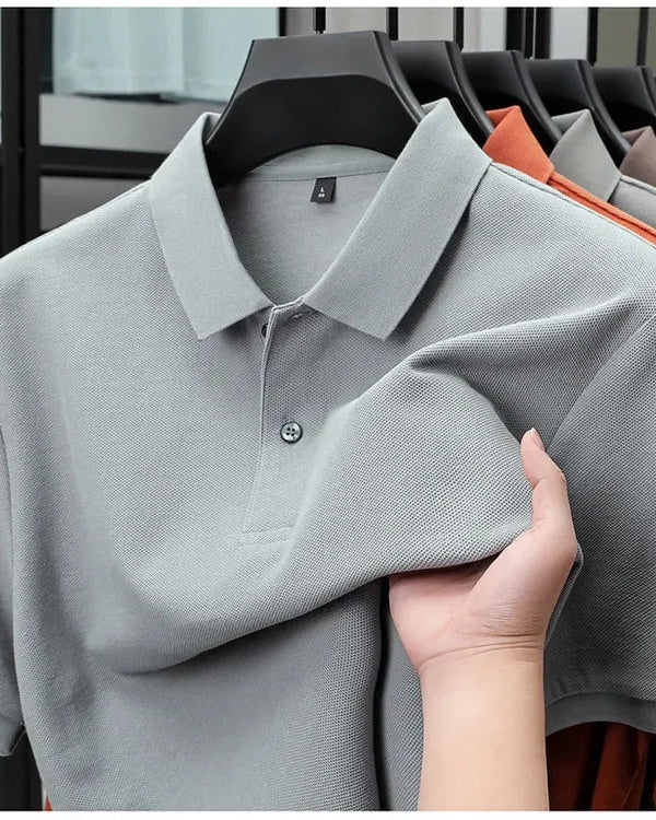 Men's Cotton Polo Shirt, Casual in Silver Gray