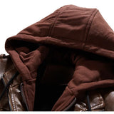 Leather jacket with hood