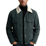 Men's Velvet Jacket with Sherpa Collar and Snaps - Dark Graphite