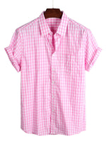 Cotton Summer Short Sleeve Shirt for Men, Solid Color, with Pocket and Buttons