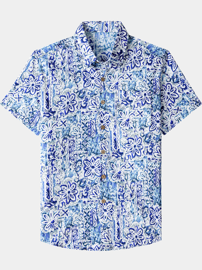 Hawaiian Geometric Floral Print Summer Shirt