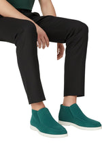 Men's Suede Loafers – Slip-On Chukka Style, Flat Sole – Blue-Green