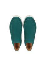 Men's Suede Loafers – Slip-On Chukka Style, Flat Sole – Blue-Green