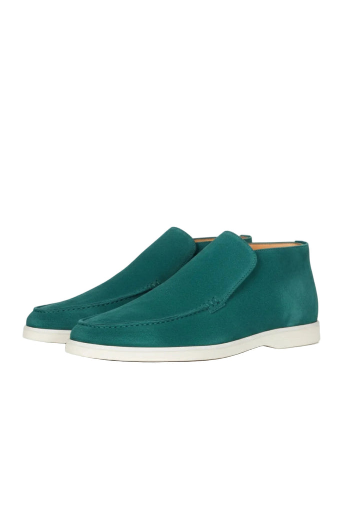Men's Suede Loafers – Slip-On Chukka Style, Flat Sole – Blue-Green
