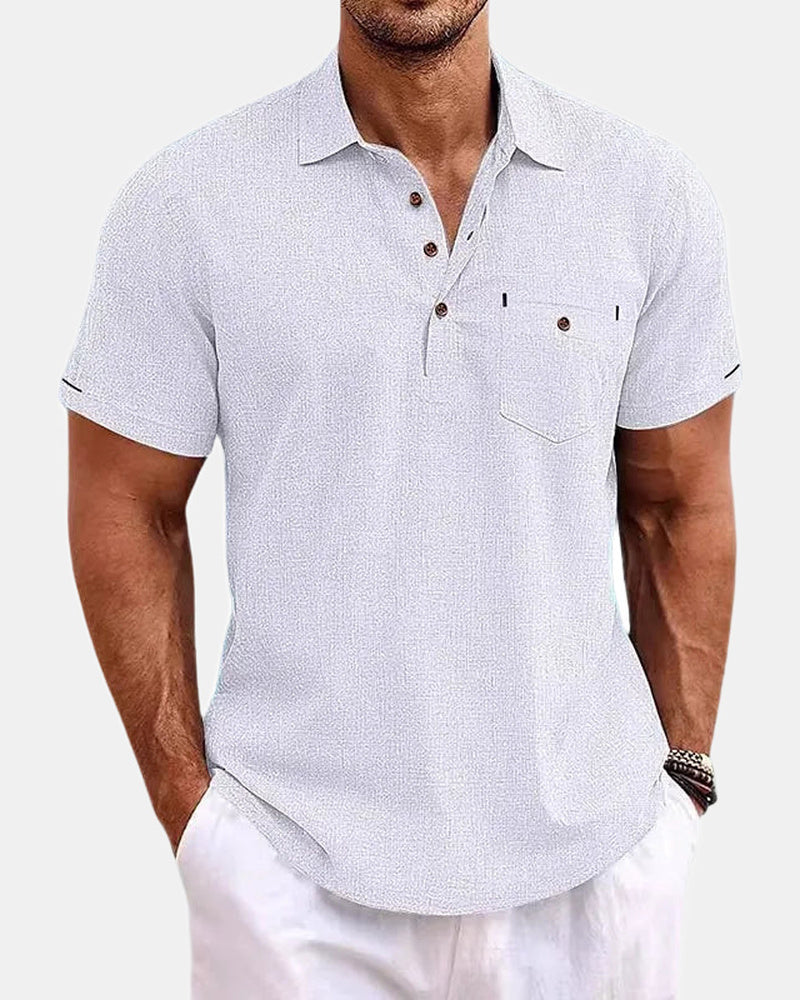 Men's Linen Polo Shirt in White