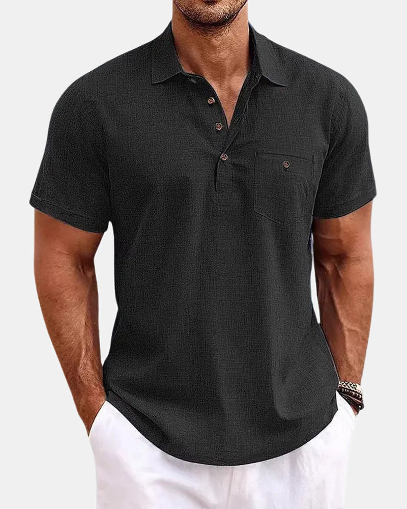 Men's Linen Polo Shirt in Black
