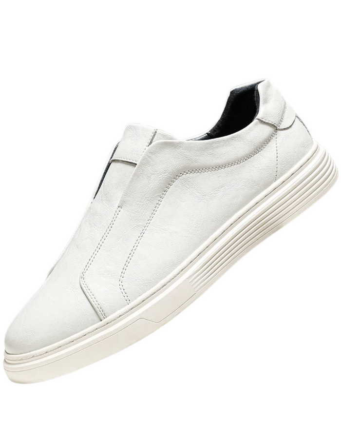Men's Leather Shoes, Slip-On, White and Black