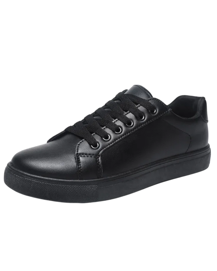 Men's Leather Sneakers, Black and Black and White