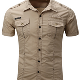 Cotton Cargo Shirt with Short Sleeves
