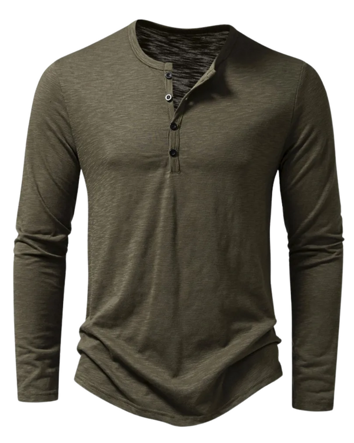 Men's Cotton Polo Shirt, Long Sleeve, Khaki and Green