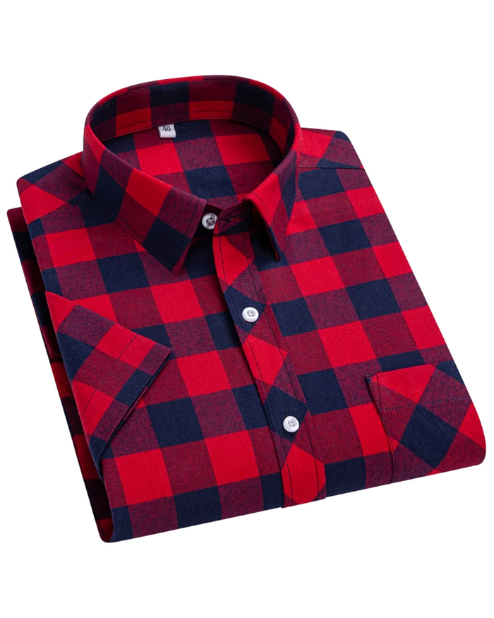 Cotton Checkered Shirt with Short Sleeves