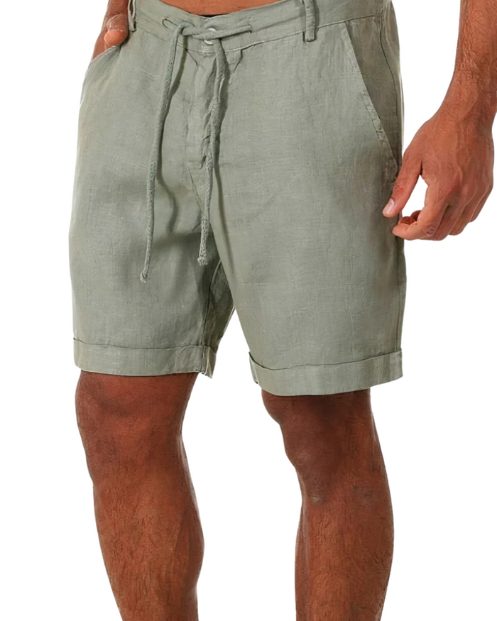 Men's Linen Shorts, Green and Beige