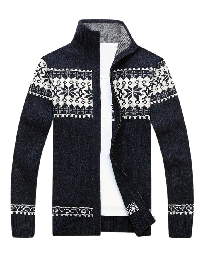 Men's Knit Sweater, Dark Gray and Blue