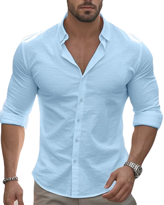 Palermo Men's Linen Shirt, Blue and Black