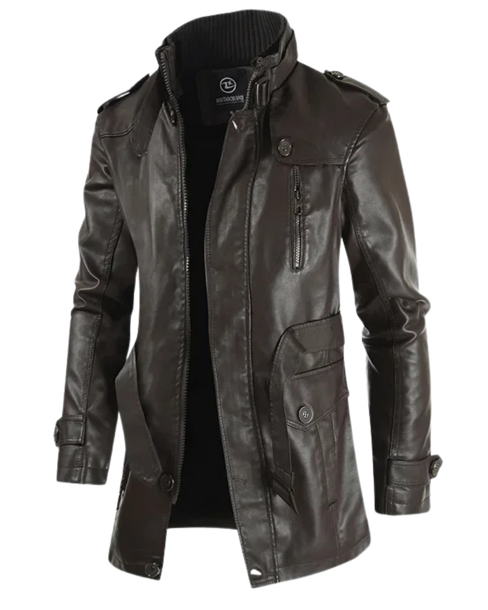 Men's Leather Jacket, Long Motorcycle