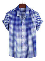 Cotton Summer Short Sleeve Shirt for Men, Solid Color, with Pocket and Buttons
