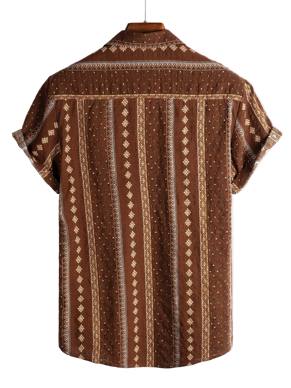 Men's Hawaiian-Style Cotton Short-Sleeve Shirt Brown