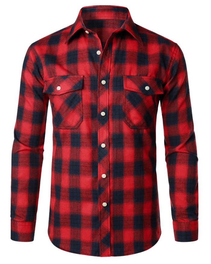 Men's Cotton Shirt, Plaid, Blue and Orange