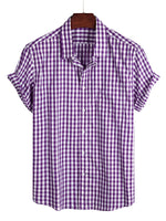 Cotton Summer Short Sleeve Shirt for Men, Solid Color, with Pocket and Buttons
