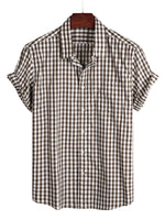Cotton Summer Short Sleeve Shirt for Men, Solid Color, with Pocket and Buttons
